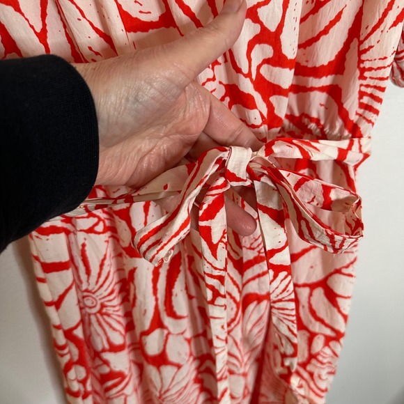 Fig + Flower Anthropologie Tiered Midi‎ Dress Size XL Orange White Batik Print - Picture 7 of 10